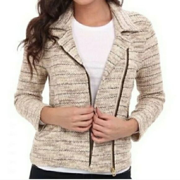Lucky Brand Moto Jacket Beige Boucle Size Small - Picture 1 of 11